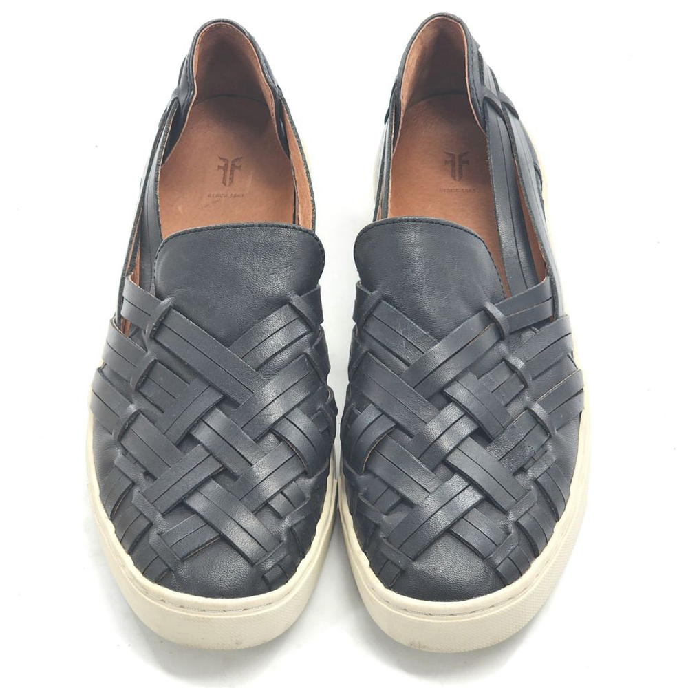 Frye Black Woven Leather Slip-On Sneakers with Cream Sole